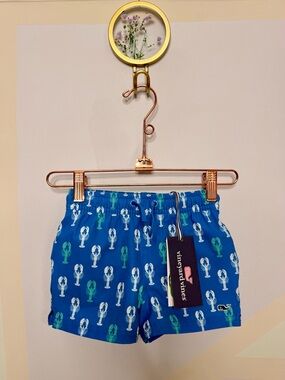 Vineyard Vines Blue Lobster Swim Trunks with Green Accents